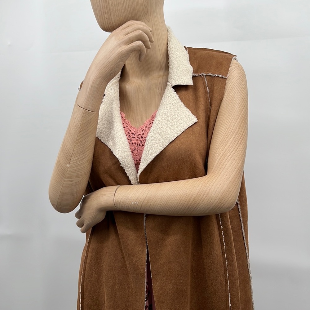 🆕Hem & Thread-Anthro Sherpa Faux Shearling Lined Long Vest Coat Western Wear - Picture 13 of 13